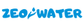 Zeowater logo med blå tekst mod sort baggrund