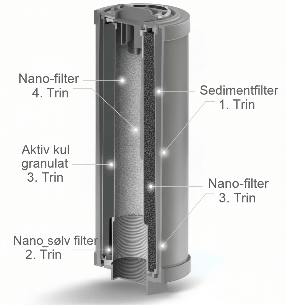 Omvendt osmose filter system med fire trin og aktivt kul