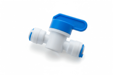 White hard plastic stopcock with blue handle for water filters