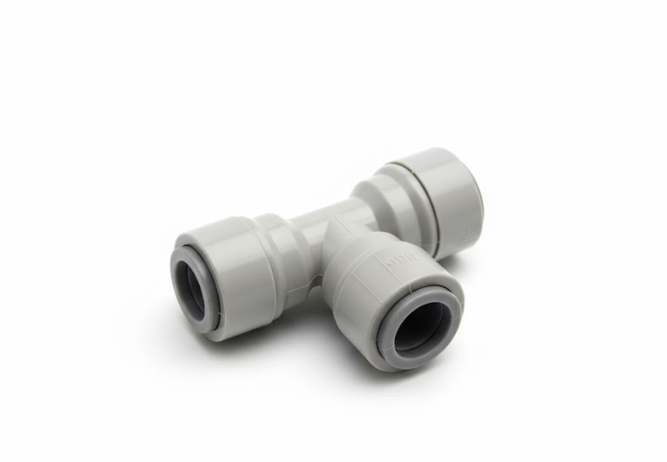 Tee Adapter – 3/8″ x 3/8″ x 3/8″ Hard Plastic (sleeve/sleeve/sleeve)