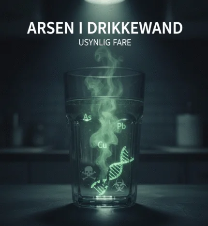 Image showing a glass of water with arsenic, lead, and copper symbols, plus skull, biohazard, and DNA icons.